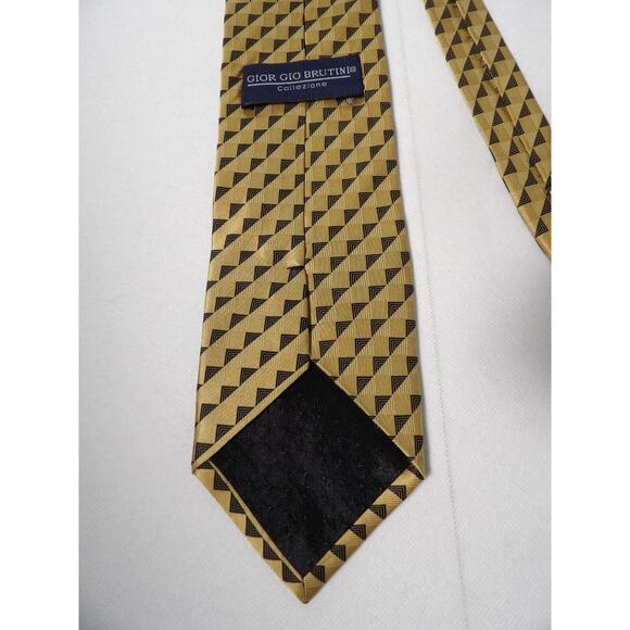 Gior Gio Brutini Mens Neck Tie Silk Geometric Diamond Triangle Gold Black Design - Picture 7 of 10